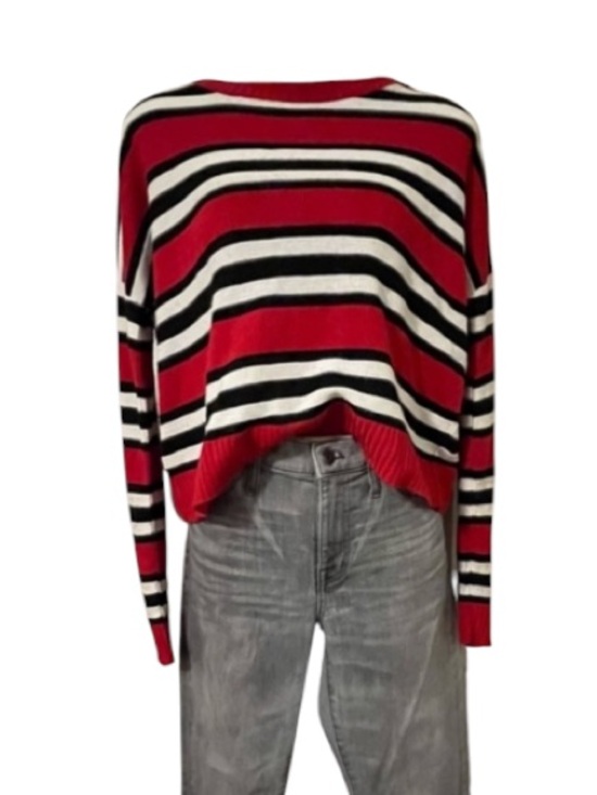 Serendipity Sweaters - Serendipity Red White Black Striped Cropped Blokecore Long Sleeve Sweater Sz M